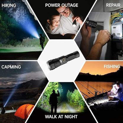 Flashlights High Lumens Rechargeable, 10000LM LED Super Bright Flash Light, Zoomable Linternas with LCD Digital Display, 5 Mode, Waterproof, Powerful Tactical Flashlight for Emergencies Camping Gift