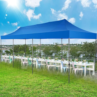 COBIZI 10x30 Pop up Canopy Tent 10x30 Canopy with Sidewall Waterproof Heavy Duty Commercial for Parties Outdoor Garden Gazebo Tent, Carry Bag with Wheel(10x30ft with Sidewalls,Blue)