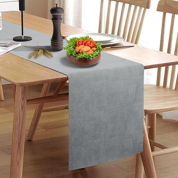 Wipeable Table Runner, Thick Farmhouse Dresser Runner, Rustic for Kitchen, Bedroom, Living Room, Indoor and Outdoor (36'', Grey)