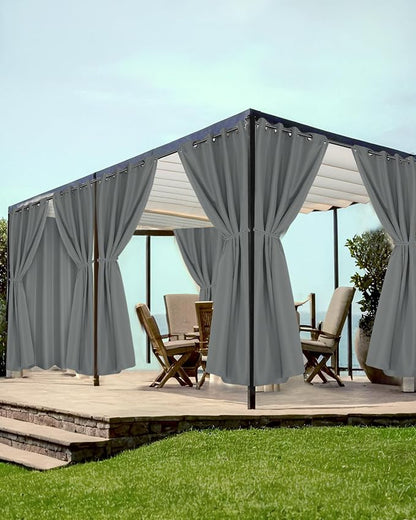 Grommet Outdoor Curtains for Patio Waterproof 8 Pcs 54x120 In Grey | by HolidayIdeas