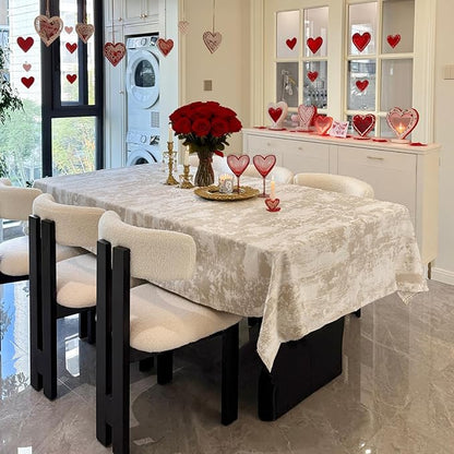 French Rectangle Tablecloth 60 x 84 Inch, Beige Jacquard Spillproof Waterproof Table Cloth, Polyester Cotton Decorative Fabric Table Cover for Dining, Party, Wedding, Kitchen, Farmhouse