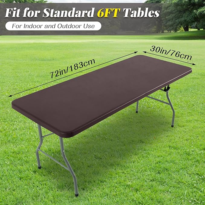 LURKA Rectangle PU Leather Table Cover/Tablecloth with Elastic Fitted Edge – Waterproof, Oil-Proof, Scratch-Resistant, Wipeable Protector for Dining, Kitchen, Outdoor Picnic, Party (Coffee, 6FT)