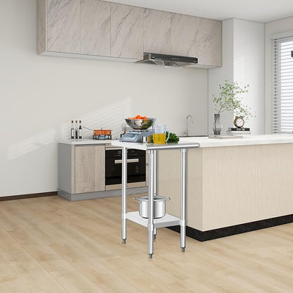 HARDURA Stainless Steel Table 24X18 Inches with Undershelf and Galvanized Legs NSF Heavy Duty Commercial Prep Work Table for Restaurant Kitchen Home and Hotel