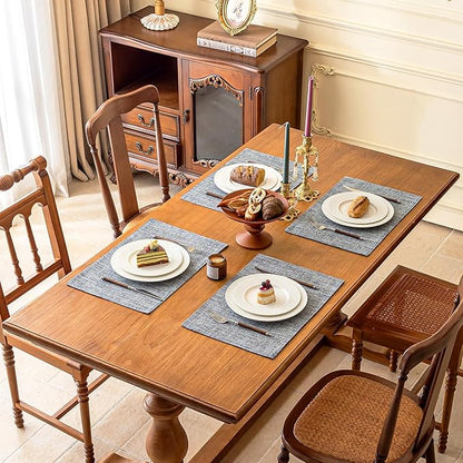 KXN Placemats Set of 6, Dual-Layer Thickened Faux Linen Table Mats, Heat Resistant & Wrinkle-Free, Machine Washable Cloth Place Mats for Kitchen Dining Indoor Outdoor (Light Gray)