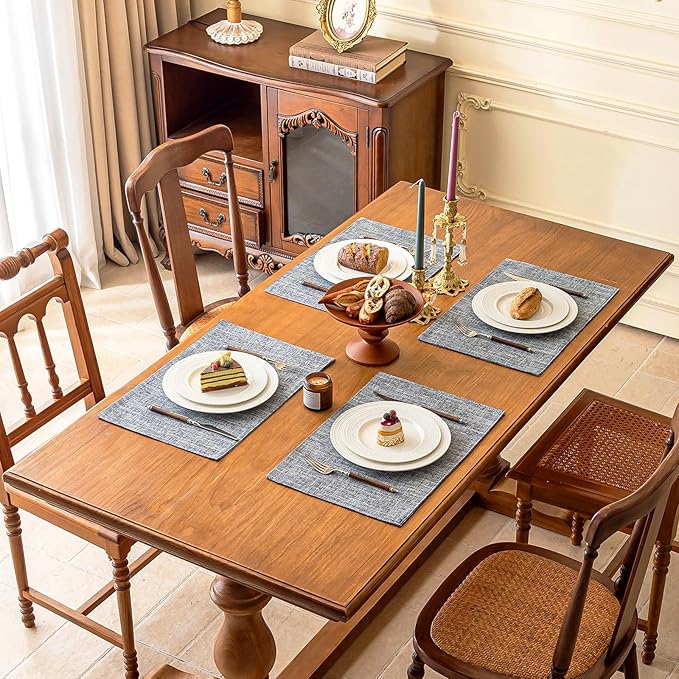KXN Placemats Set of 8, Dual-Layer Thickened Faux Linen Table Mats, Heat Resistant & Wrinkle-Free, Machine Washable Cloth Place Mats for Kitchen Dining Indoor Outdoor (Light Gray)