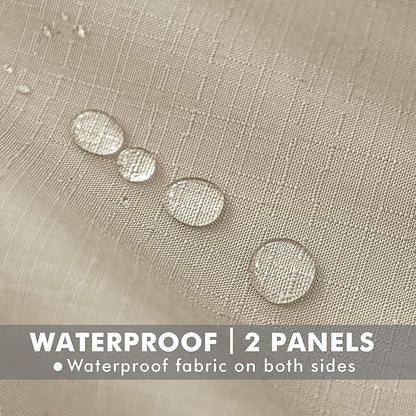 HolidayIdeas Linen Outdoor Curtains for Patio Waterproof 4 Panels Cream Outside Curtains 84 inch Length-Indoor/Outdoor Gazebo Wide Curtains Weatherproof, Privacy for Pergola, Porch, Cabana 110"x84"
