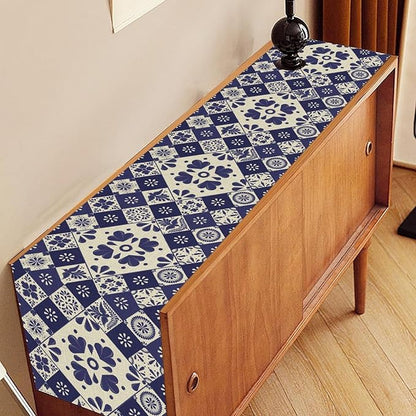 Mexican Table Runner, Blue Floral Birds Mexico Talavera Ceramic Dia De Los Muertos Coffee Table Center Decor for Family Home Kitchen and Dining Farmhouse Indoor Outdoor Table Decorations, 13" X 36"