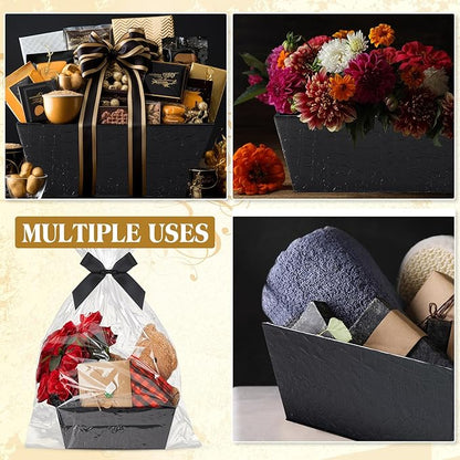 Wonderjune 20 Pcs Valentines Day Gift Baskets Empty To Fill Baskets For Gifts Empty With Gift Bag Bow Valentines Gifts Storage Basket Bulk for Wedding Party Wrapping(Black)