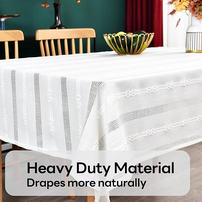 White Cotton Table Cloth for Rectangle Table Heavy Duty Farmhouse Vintage Tablecloth Washable Rustic Table Cover (White, 52''x70'')