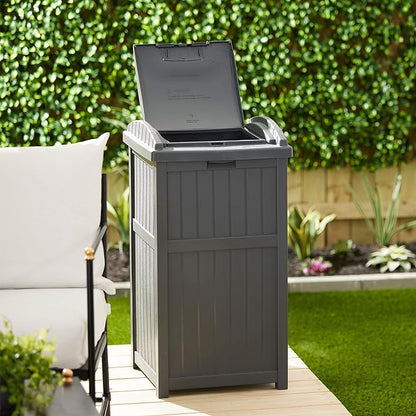 Suncast 2 Pack Trash Hideaway Refuse Container, Stylish Resin Outdoor Garbage Bin with Latching Lid, 30 to 33 Gallon Capacity, Cyberspace