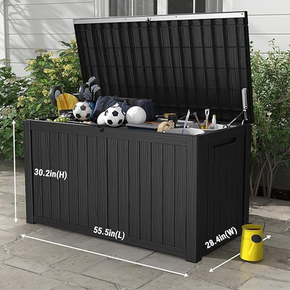 Mars Villa 180 Gallon Outdoor Storage Box, Large Waterproof Resin Deck Box for Patio Furniture Cushions, Pool Supplies, Gardening Tools, Lockable Storage Container, Weatherproof, UV Resistant, Black