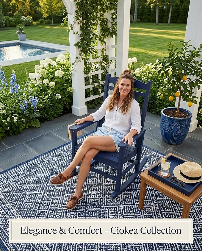 Oversized Outdoor Rocking Chair, HDPE Patio Rockers, Deep Navy Blue | High Back - Image 6