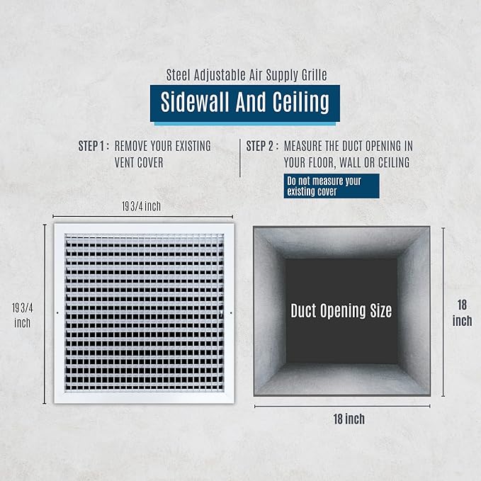 [3 Pack] Fits 18x18 Duct Opening Steel Adjustable Air Supply Grille by Handua | Register Vent Cover Grill for Sidewall and Ceiling | White | Out. Dim.: 19.75" X 19.75"