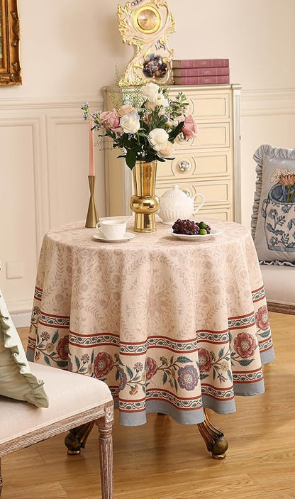 Designer Vintage Linen Small Round Tablecloth,Indian Floral Wrinkle Free Soft Tablecloths,Decor Table Cover for Kitchen,Dining,Thanksgiving,Christmas,Diameter 55"-Flowershadow E
