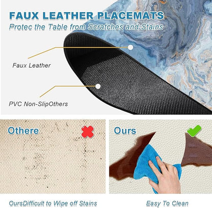 Marble Faux Leather Placemats Set of 4 - Heat Resistant Placemats for Dinner Table, Non-Slip Waterproof Oil-Proof Washable Reusable Placemat for Indoor Outdoor Kitchen Decor, 15.75In*11.81In