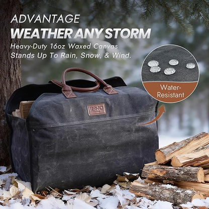 INNO STAGE Waxed Canvas Firewood Log Carrier, Extra Large Storage Tote Bag for Camping, BBQ Barbecue