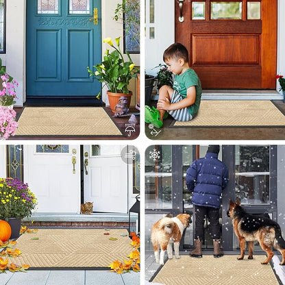 Smiry Front Door Mat Outside Entrance, Heavy Duty Sturdy Natural Rubber Doormat, Trap Dirt and Moisture, Easy Clean Low Profile Mats for Indoor Outdoor Entry, Irregular Triangle (59x24, Beige)