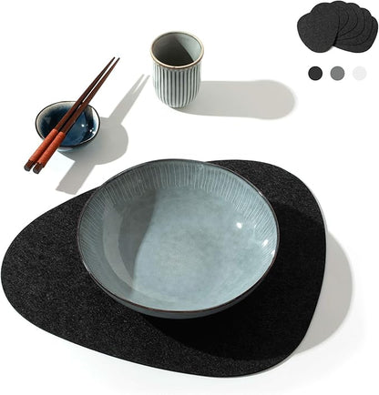 Chillify Table Coaster Set of 6 | Non-Slip, Heat-Resistant, Washable Placemats | Suitable for Outdoor Use | Dark Gray, Oval
