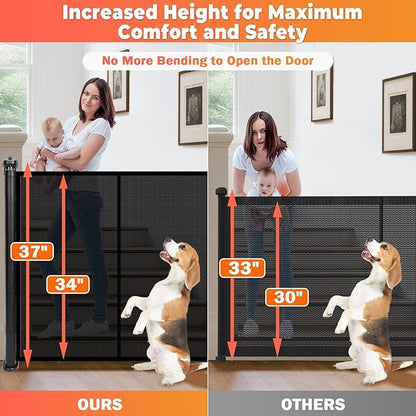 Retractable Baby Gates for Stairs, 78" Wide Retractable Dog Gate Pet Gate, 34" Extra Tall Child Safety Gate Toddler Mesh Gate with Support Rods for Doorways, Hallways, Deck, Porch, Indoor, Outdoor