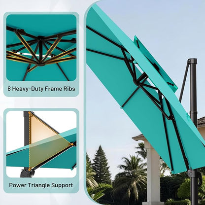 12×12 FT Double-Top Cantilever Patio Umbrella, Turquoise | Square Offset - Image 4
