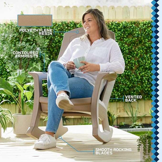 Rockaway Heavy Duty All Weather Patio or Deck Rocking Chair, Taupe | - Image 4