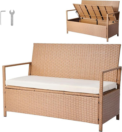 VEVOR Outdoor Storage Bench, 2-Person PE Rattan Storage Bench, 70 Gal Deck Box by VEVOR