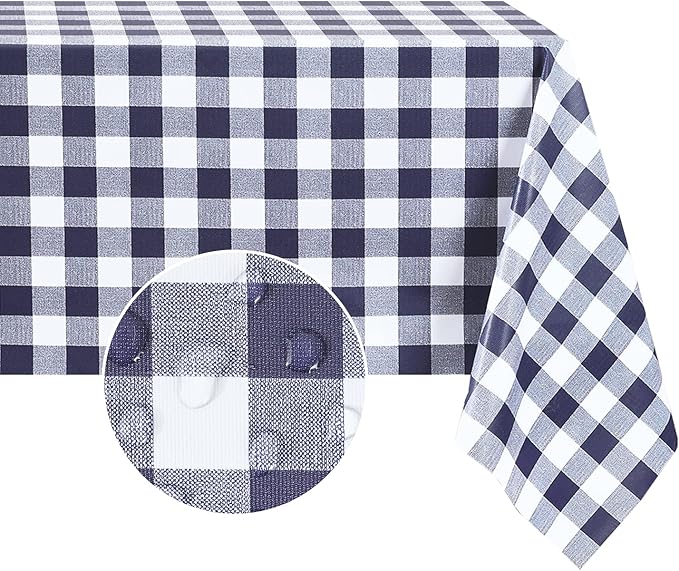Romanstile Square Vinyl Tablecloth, 100% Waterproof Buffalo Gingham Plastic Table Cloth, Heavy Duty Wipeable Checkered Table Covers for Outdoor, Camping, Picnic, Patio - 60 x 60, Navy Blue