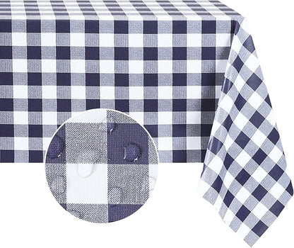 Romanstile Square Vinyl Tablecloth, 100% Waterproof Buffalo Gingham Plastic Table Cloth, Heavy Duty Wipeable Checkered Table Covers for Outdoor, Camping, Picnic, Patio - 60 x 60, Navy Blue