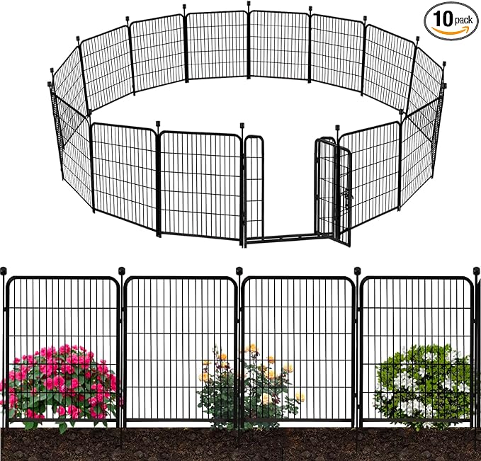 ADAVIN Tall Garden Fence Wide Door Low Threshold, 54 inch High 10 Panels Total 22.1 Ft(L), Black Heavy Duty Metal Dog Fencing for Yard or Camping,Suitable for Indoor Pet Fence or Outdoor Dog Fencing