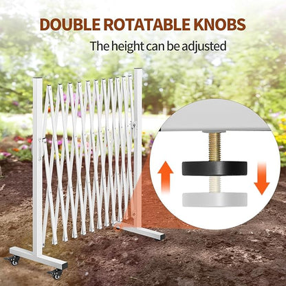 Aluminum Expandable Garden Fence, Portable Barricade Gate with Casters, Expansion Size 201×15.2×40.6 inches, Adjustable Flexible Fence Mobile Barricade Safety Barrier