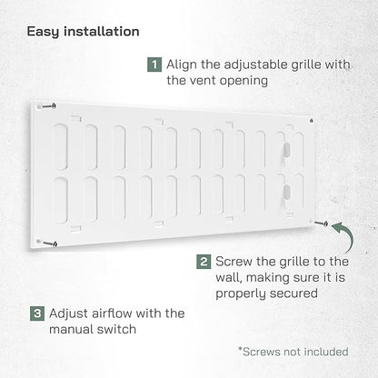 Vent Systems 16" x 6" Inch (Outer Dimensions) Metal Air Vent Grille - White Adjustable Register Vent Cover - Open/Close Air Supply Intake Wall Vent - Heating/Cooling Ceiling Grille for House, Garage