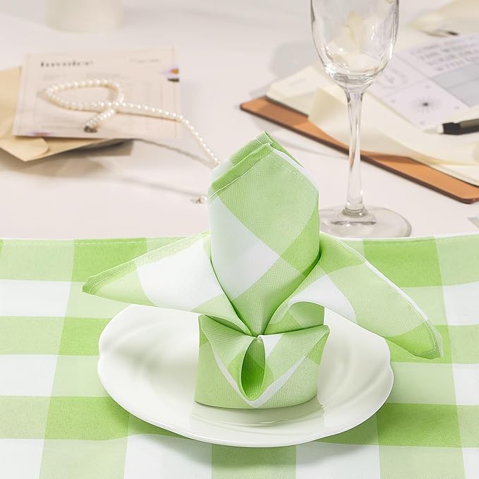 Buffalo Plaid Table Napkins Set of 50 Checkered Cloth Napkins 17x17 inch Washable Dinner Gingham Pattern Napkins Soft Napkins for Wedding Party Dining Banquet(Emerald and White)