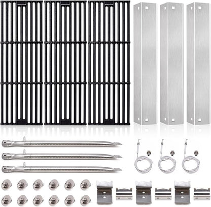 Adviace Grill Replacement Parts for Char Griller 5050, 5650, 2121, 3001, 5072, 2123, 2828, 3030, King Griller 3008, 5252, Cast Iron Grill Grates, Stainless Steel Heat Plate Shields, Burners, Ignitors.