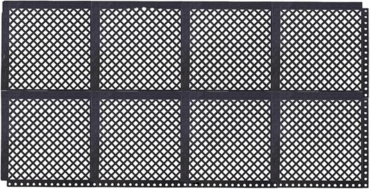 Anti-Fatigue Rubber Floor Mat, 8-Pack Interlocking Anti-Slip Tiles – Assembled Size 84"x42" (Each 21"x21") for Workplace, Home, Indoor & Outdoor Use