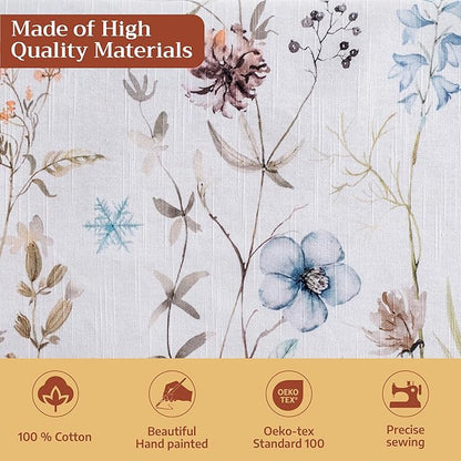 Maison d' Hermine Table Cloth Rectangle Table 100% Cotton 60 x 120 Inches Fall Tablecloth Reusable Everyday Use for Thanksgiving Christmas Decorations Dining Farmhouse Party (Ice Florals)