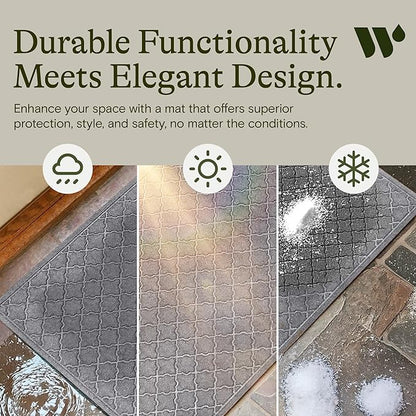 WaterHog Heavy Duty Doorway Mat, 3' x 5', Made in USA, Durable & Skid-Resistant Entryway Mat, Water-Trapping, Indoor/Outdoor Decorative Floor Covering, Cordova Collection, Medium Grey