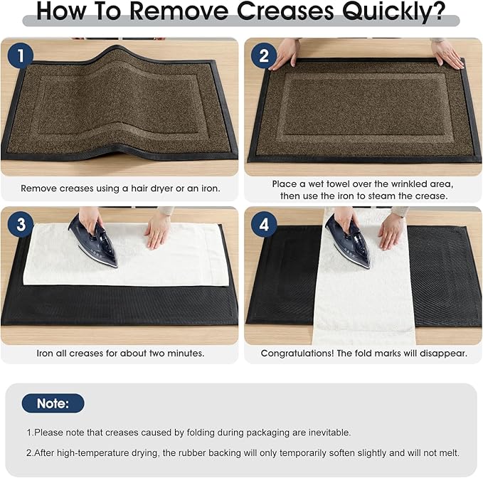 Front Door Mat Outside Entrance Indoor Doormat, 31" x 20" Outdoor Mats for Patio Waterproof, Outdoor Door Mats for Outside Entry, Indoor Rugs for Entryway, Sturdy Natural Rubber Entry Mat, Begie