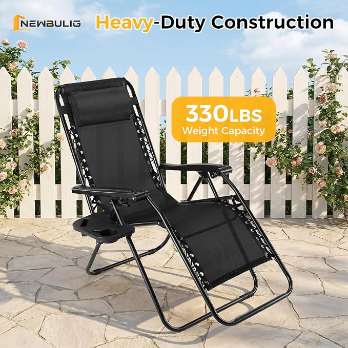 NEWBULIG Zero Gravity Chairs Set of 4, Folding Lounge Recliner Chair | Portable - Image 4