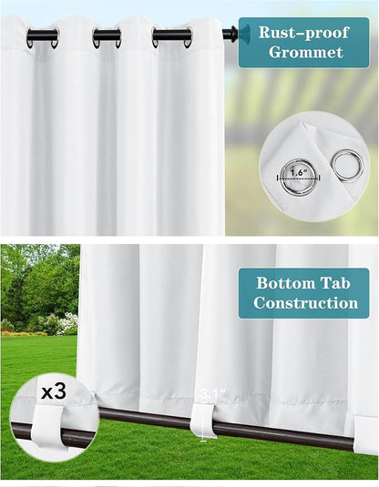 Windproof Outdoor Curtains for Patio Waterproof 4 Pcs 54x95 In White | Grommet - Image 2