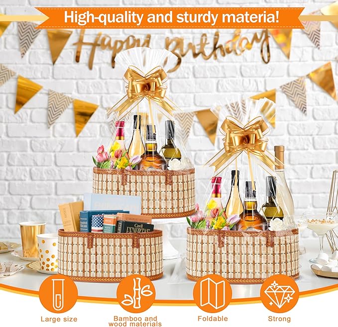 Orchidleaf 12 Set Baskets for Gifts Empty, Gift Empty Bamboo Basket Large, Foldable Woven Gift Basket with Handle for Baby Baptisms, Mother's Day, Christmas, Housewarming