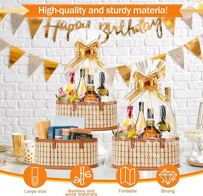 Orchidleaf 12 Set Baskets for Gifts Empty, Gift Empty Bamboo Basket Large, Foldable Woven Gift Basket with Handle for Baby Baptisms, Mother's Day, Christmas, Housewarming