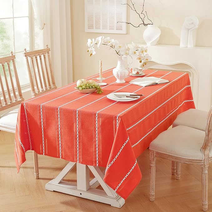 Chassic 60 x 60 inches Farmhouse Style Linen tablecloths, Wrinkle Resistant Washable Dining Room Table Cloths for Square Tables - Hemstitch Maple Orange