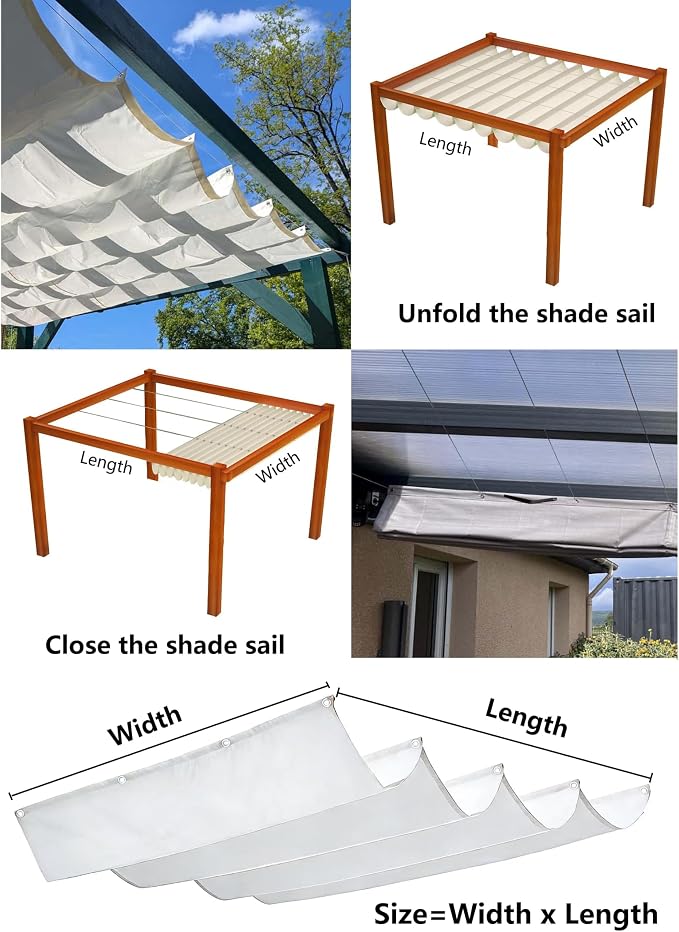 Sun Shade Sail Retractable Wave Waterproof 10' x 8' Shade Cloth Waterproof - Image 5