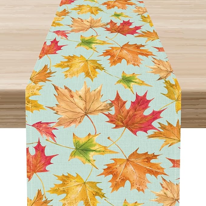 Fall Table Runner, Farmhouse Seasonal Autumn Maple Leaves Harvest Thanksgiving Country Coffee Table Center Decor for Home Kitchen Dining Patio Holiday Party Indoor Outdoor Decorations, 13"x36" Inch