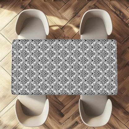 Rectangle Table Cloth Cover Waterproof Elastic Fitted Polyester Fitted Tablecloths for 8 Foot Tables for Indoor,Picnic, Camping, Outdoor （96" x 30"，Flower Geometry）