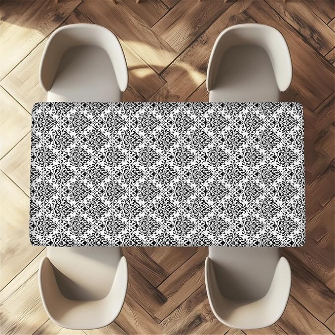 Rectangle Table Cloth Cover Waterproof Elastic Fitted Polyester Fitted Tablecloths for 6 Foot Tables for Indoor,Picnic, Camping, Outdoor （72" x 30"，Flower Geometry）