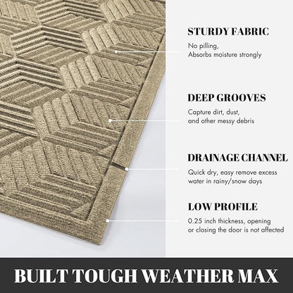 Yimobra Extra Large Door Mat 60x32, All-Season Waterproof Outdoor Mats for Front Door Entrance with Drainage Holes, Heavy Duty Non-Slip Doormat for Garage Patio Entryway Indoor, Beige