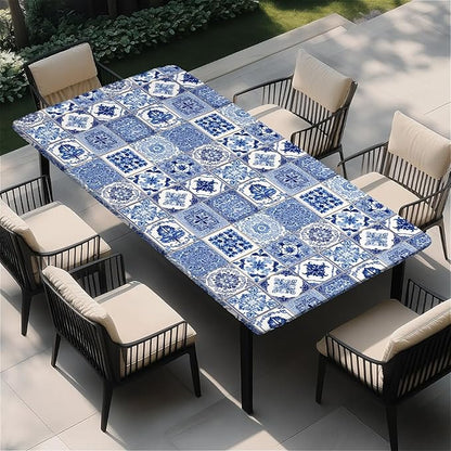 Rectangle Table Cloth Cover Waterproof Elastic Fitted Polyester Fitted Tablecloths for 4 Foot Tables for Indoor,Picnic, Camping, Outdoor （48" x 24"，Bohemia）