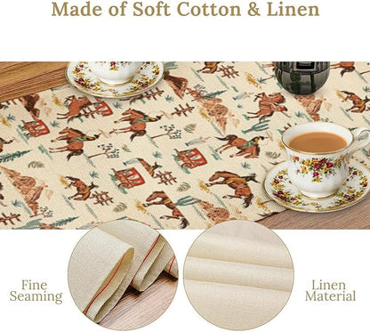 Western Cowboy Table Runner,Vintage Farmhouse Country Cowboy Horse Cactus Desert Print Table Runner for Kitchen Dining Table Holiday Home Party Decor 13x90in