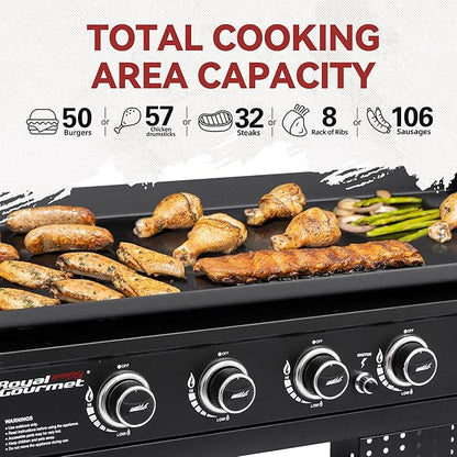 Royal Gourmet GB6000 6 Burner Propane Gas Griddle with Folding Side Tables, 44-Inch Flat Top Grill with Double-Layer Bottom Shelves for Outdoor Party or Backyard Barbecue, Black